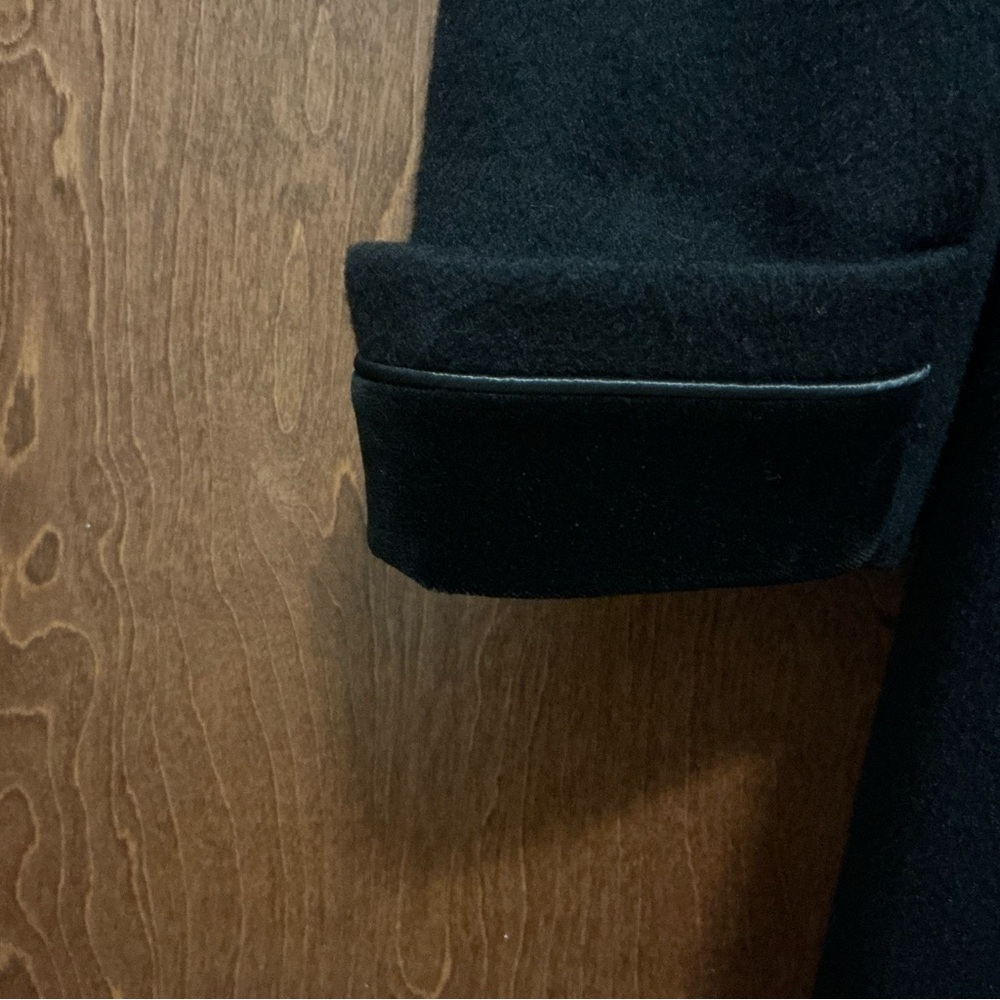 Vintage Super Fina Alorna Long Black Wool Coat Velvet Trim L / XL Classic Style - Picture 2 of 12